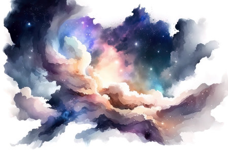 Night sky with stars and nebula. Watercolor illustration. (AI Generated)の素材