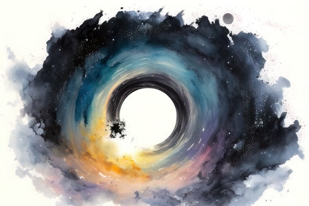 Black hole in the space. Cosmic background. Watercolor painting. (AI Generated)の素材