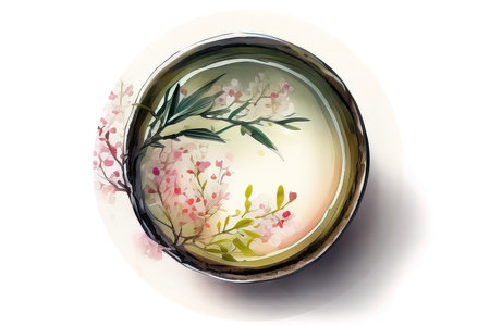 Japanese porcelain bowl with cherry blossoms on a white background. (AI Generated)の素材