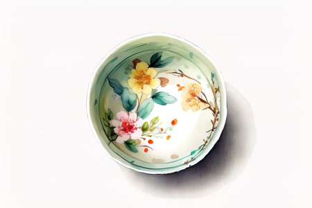 Chinese porcelain bowl on a white background, closeup. (AI Generated)の素材