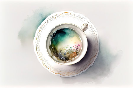 Illustration of a cup of coffee on a white background, watercolor. (AI Generated)の素材