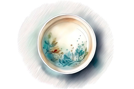 Hand drawn watercolor illustration of a cup of tea with floral pattern. (AI Generated)の素材