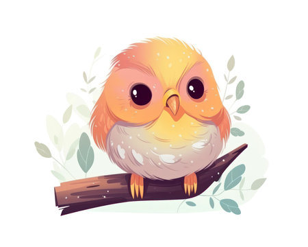 Cute cartoon owl sitting on a tree branch. Vector illustration. (AI Generated)の素材