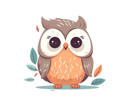 Cute cartoon owl. Vector illustration isolated on a white background. (AI Generated)の素材
