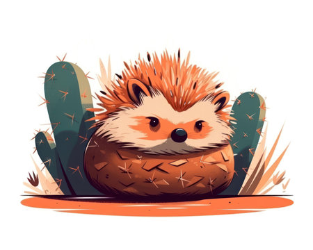Cute hedgehog in the desert with cactuses. Vector illustration. (AI Generated)の素材