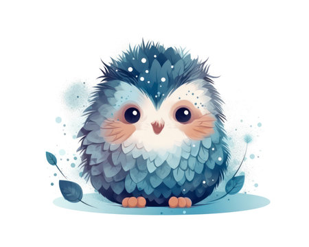 Cute cartoon owl with snowflakes on white background. Vector illustration. (AI Generated)の素材