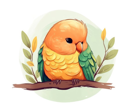 Cute yellow parrot sitting on the branch. Vector illustration. (AI Generated)の素材