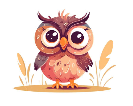 Cute cartoon owl. Vector illustration in a flat style on a white background. (AI Generated)の素材