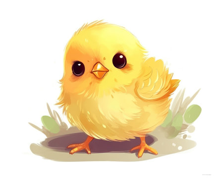 Cute little yellow chicken isolated on white background. Vector illustration. (AI Generated)の素材