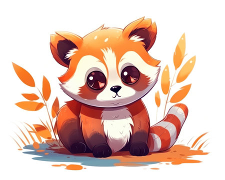 Cute red panda sitting on the grass. Vector illustration. (AI Generated)の素材