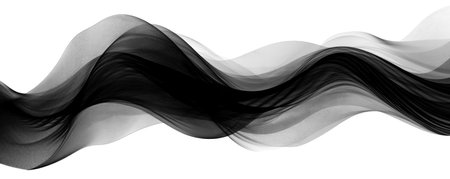 Abstract black smoke isolated on white background. Design element for wave brochure, website, flyer. (AI Generated)の素材