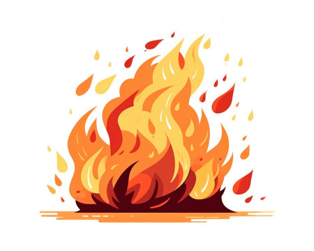 Flame icon in flat style isolated on white background. Vector illustration.の素材