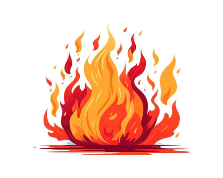 Fire flames isolated on white background. Vector illustration in flat style.の素材