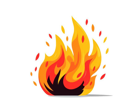 Fire flame vector icon isolated on white background. Flat cartoon style.の素材