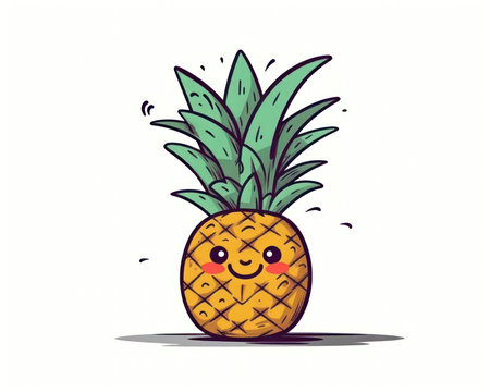 Cute cartoon pineapple character. Vector illustration isolated on white background. (AI Generated)の素材