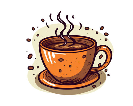 Coffee cup with coffee beans. Hand drawn vector illustration. (AI Generated)の素材