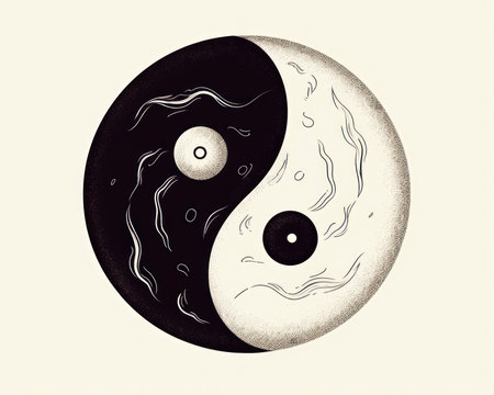 Yin yang symbol of harmony and balance. Black and white illustration. (AI Generated)の素材