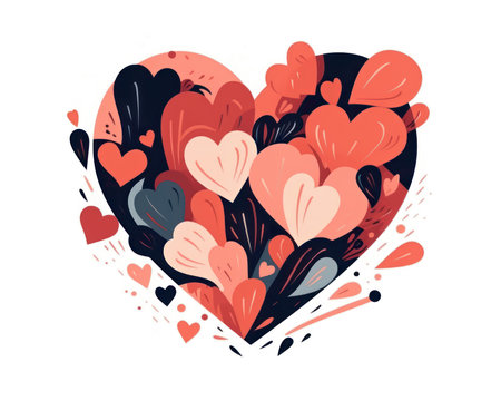 Valentine's Day background with hearts. Vector illustration in flat style. (AI Generated)の素材