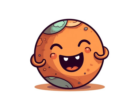 Cute funny planet character. Vector cartoon illustration isolated on white background. (AI Generated)の素材