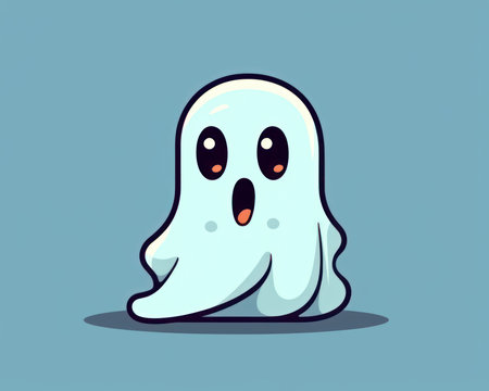 Cute cartoon ghost character. Halloween vector illustration. Flat design. (AI Generated)の素材