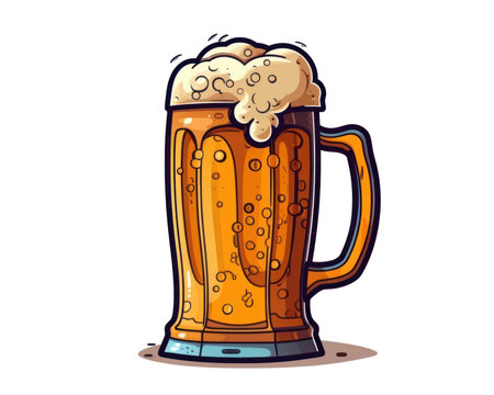 Mug of beer with foam isolated on white background. Vector illustration. (AI Generated)の素材