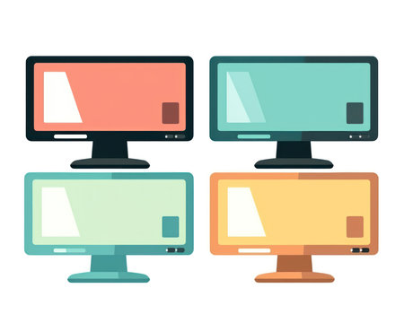 Set of computer monitors isolated on white background. Flat style vector illustration. (AI Generated)の素材