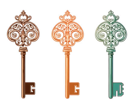 Set of vintage keys isolated on a white background. Vector illustration. (AI Generated)の素材