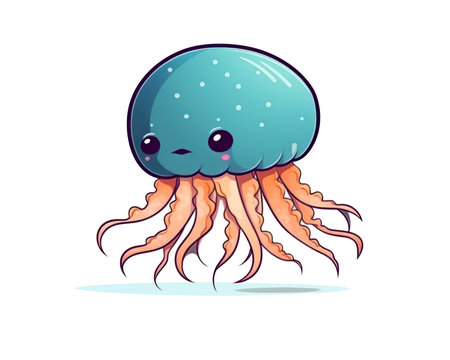 Cute cartoon jellyfish. Vector illustration isolated on white background. (AI Generated)の素材