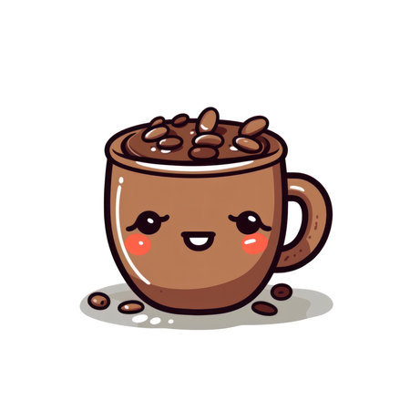 Coffee cup cartoon character with happy expression. Vector illustration. (AI Generated)の素材