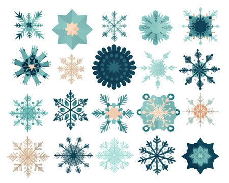 Collection of snowflakes isolated on white background. Vector illustration. (AI Generated)の素材