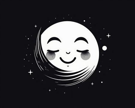 Smiling face on the moon and stars background. Vector illustration. (AI Generated)の素材