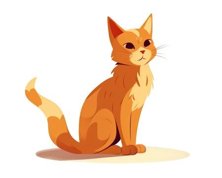 Cute red cat sitting on a white background. Vector illustration. (AI Generated)の素材
