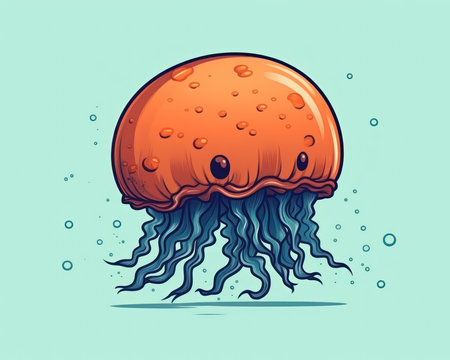 Illustration of a cute jellyfish on a blue background, vector illustration. (AI Generated)の素材