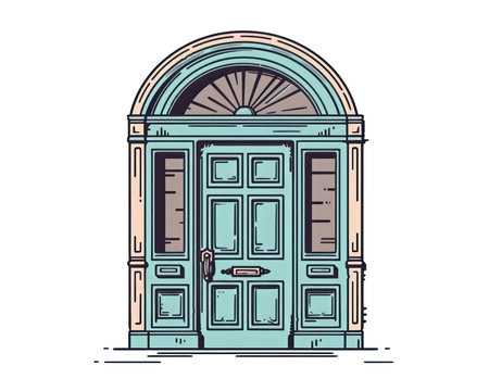Door of an old house. Vector illustration in sketch style. (AI Generated)の素材
