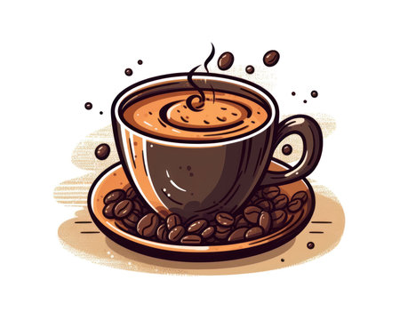 Coffee cup with coffee beans. Vector illustration in cartoon style. (AI Generated)の素材