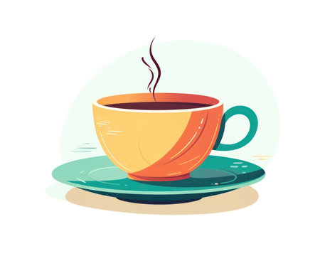 Coffee cup on saucer. Vector illustration in flat style. (AI Generated)の素材