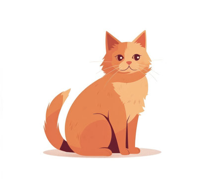 Cute ginger cat sitting on the floor. Vector illustration in cartoon style. (AI Generated)の素材
