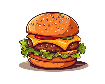 Vector illustration of a tasty hamburger isolated on a white background. (AI Generated)の素材