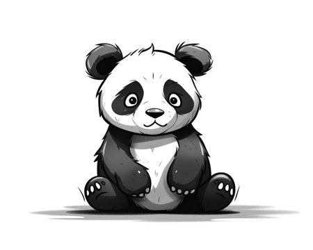 Illustration of a cute panda sitting on a white background. (AI Generated)の素材