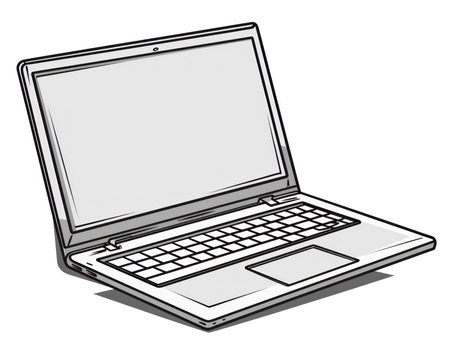 Illustration of a laptop computer with a blank screen on a white background. (AI Generated)の素材