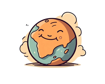 Cartoon planet earth with smiling face. Vector illustration in flat style. (AI Generated)の素材