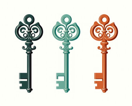 Set of vintage keys isolated on a white background. Vector illustration. (AI Generated)の素材