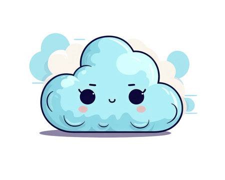 Cute funny cloud character. Vector flat cartoon kawaii illustration. (AI Generated)の素材