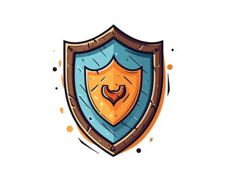 Shield on a white background. Vector illustration in cartoon style. (AI Generated)の素材