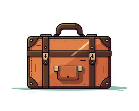 Vintage travel suitcase. Vector illustration in flat cartoon style. Isolated on white background. (AI Generated)の素材