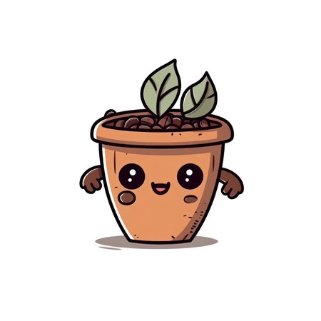 Cute kawaii coffee plant in pot. Vector illustration. (AI Generated)の素材