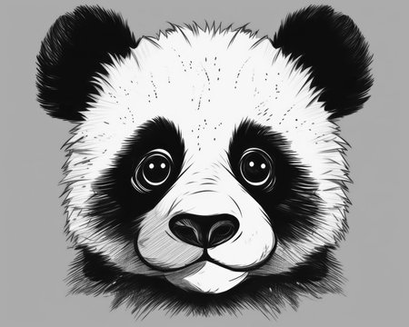 Portrait of a panda in black and white, vector illustration. (AI Generated)の素材