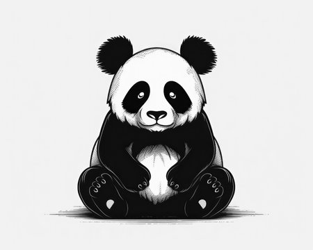 Panda bear sitting on a white background. Vector illustration. (AI Generated)の素材