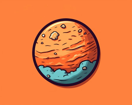 Planet of the solar system in cartoon style. Vector illustration isolated on orange background. (AI Generated)の素材