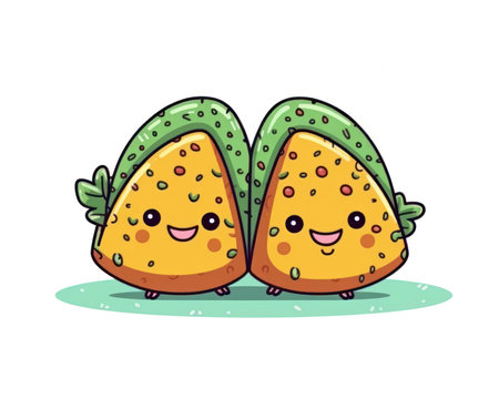 Cute kawaii mexican tacos. Vector illustration. (AI Generated)の素材
